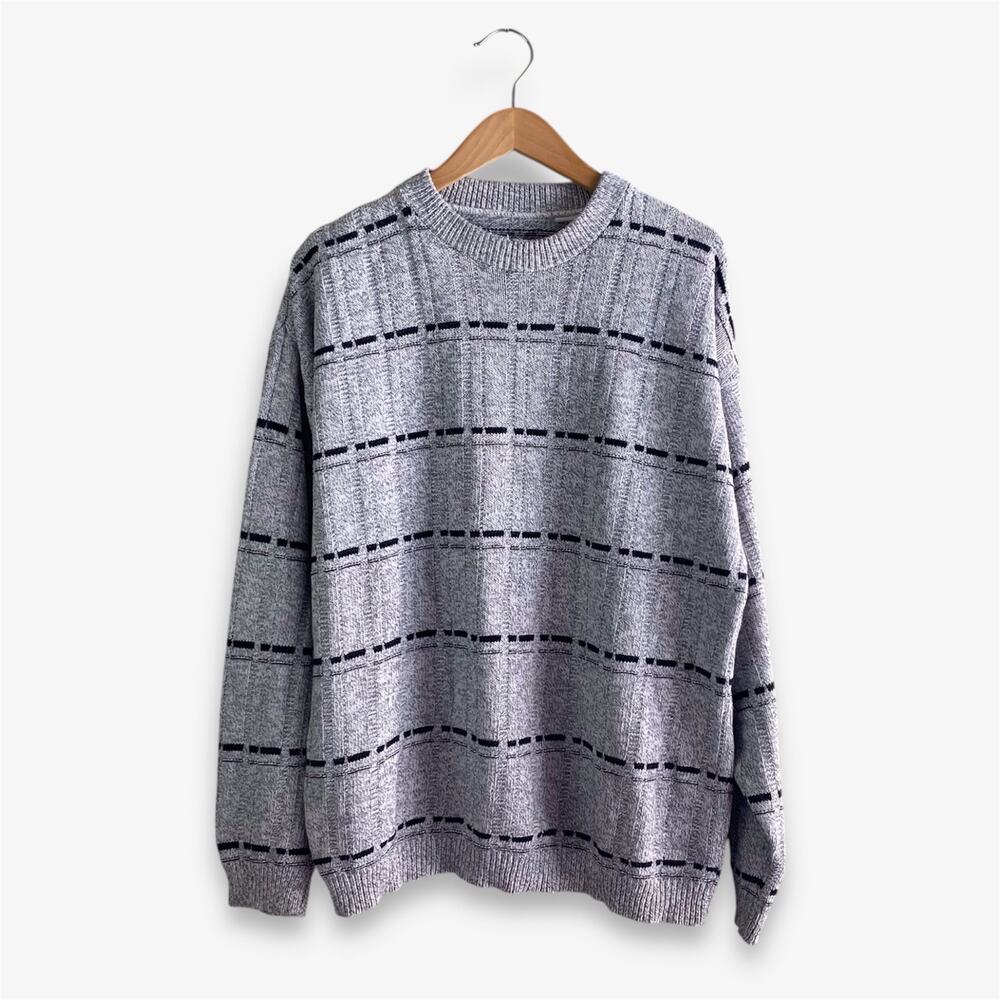 Men’s Large Striped Crewneck Sweater Gray/ Black